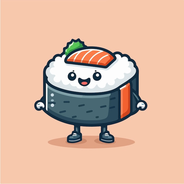 Ilustración de una pequeña mascota de personaje de dibujos animados de sushi