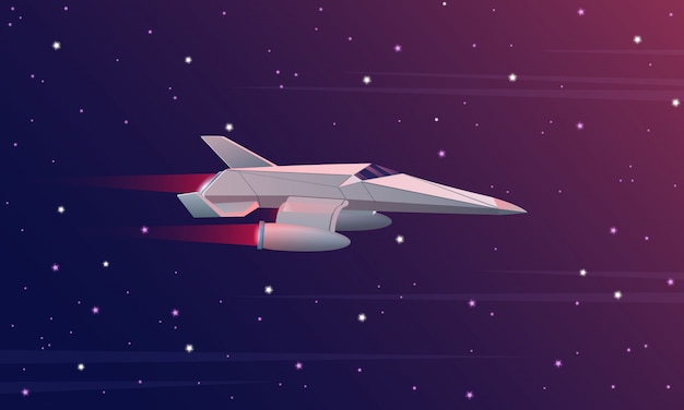 Ilustración de una pequeña nave espacial volando en el espacio ultraterrestre. Galaxia fuerzas espaciales.