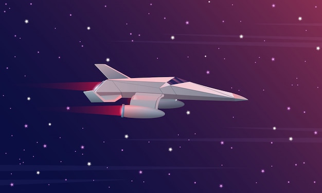 Vector ilustración de una pequeña nave espacial volando en el espacio ultraterrestre. galaxia fuerzas espaciales.