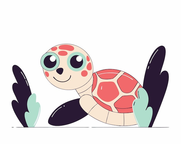 Ilustración de una pequeña tortuga de dibujos animados nadando