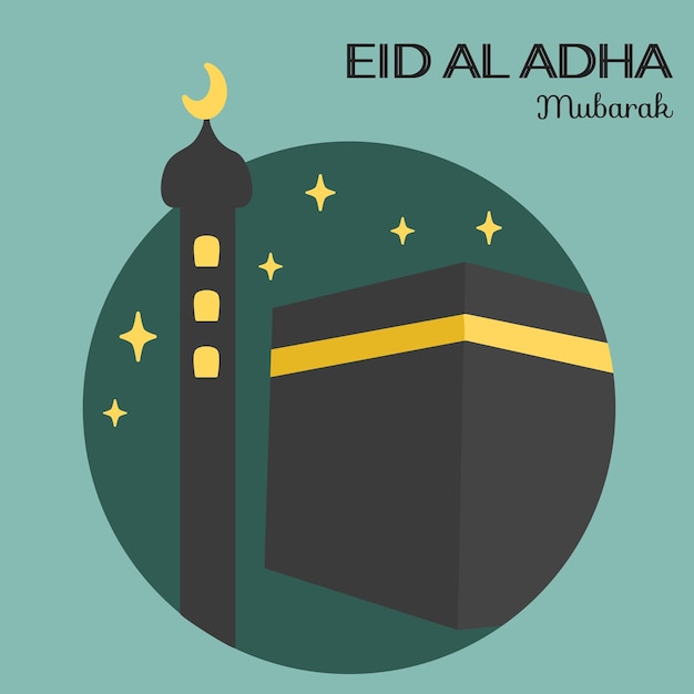 Vector ilustración de la peregrinación del hajj islámico de eid al adha