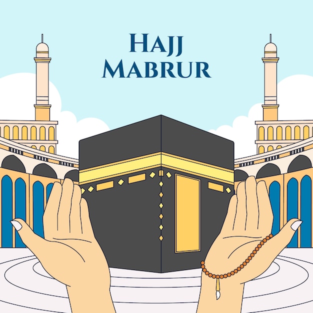 Ilustración de la peregrinación islámica del Hajj dibujada a mano