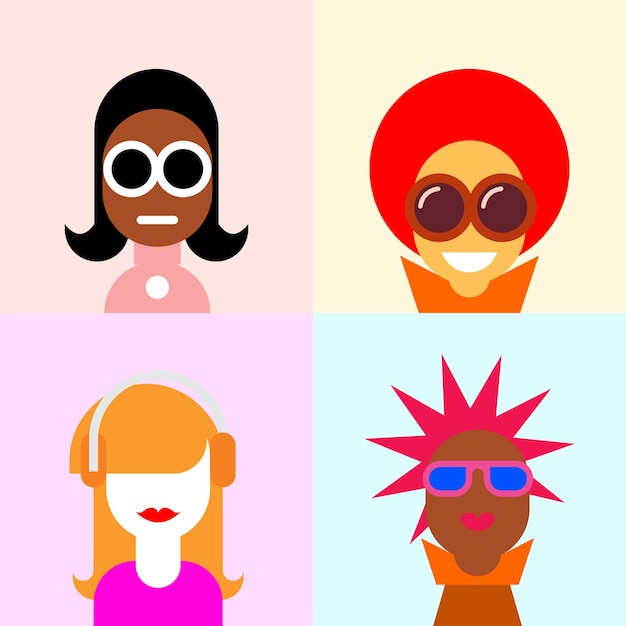 Vector ilustración de perfil de personaje plano - 4 personas