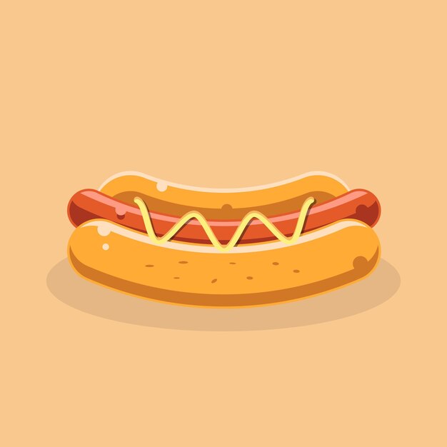 Ilustración de perrito caliente de diseño plano con queso y salchicha