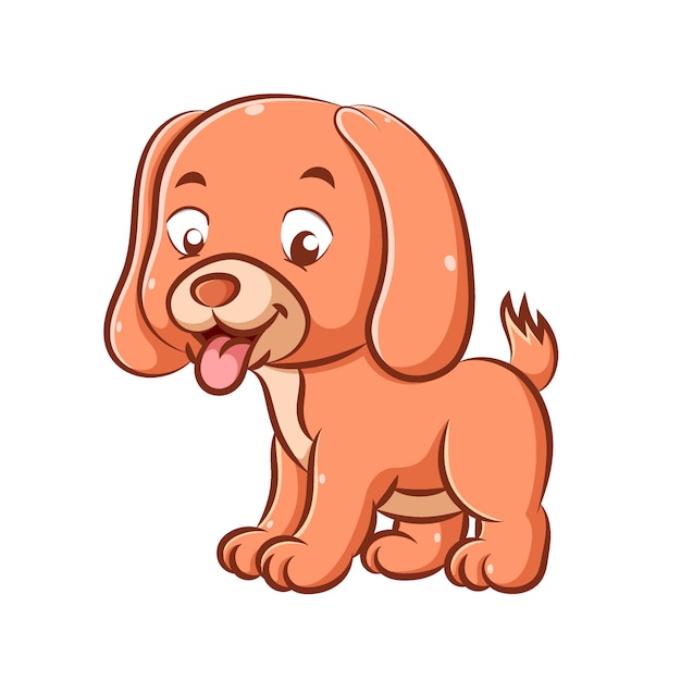 La ilustración del perrito lindo con el color naranja está jugando y saca la lengua debido al cansancio.