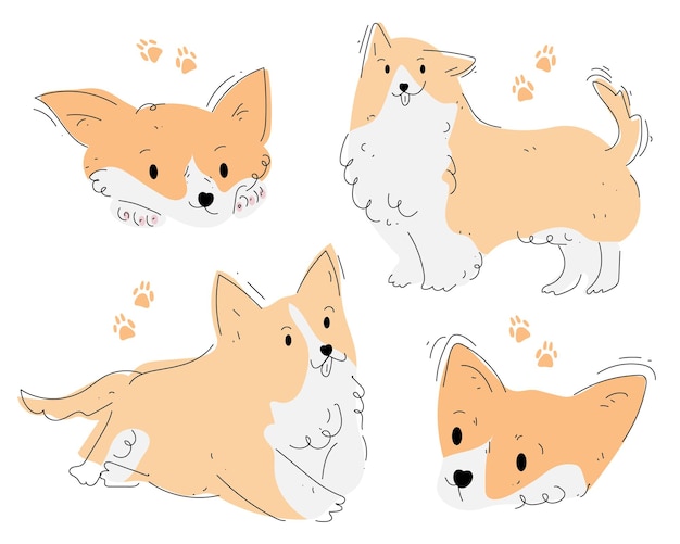 Ilustración de perro Corgi ambientada en estilo dibujado a mano