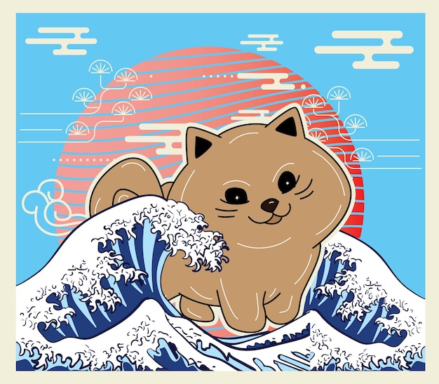 ilustración de perro con estilo japonés para evento kaijune