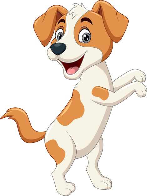 Ilustración de un perro feliz de dibujos animados bailando
