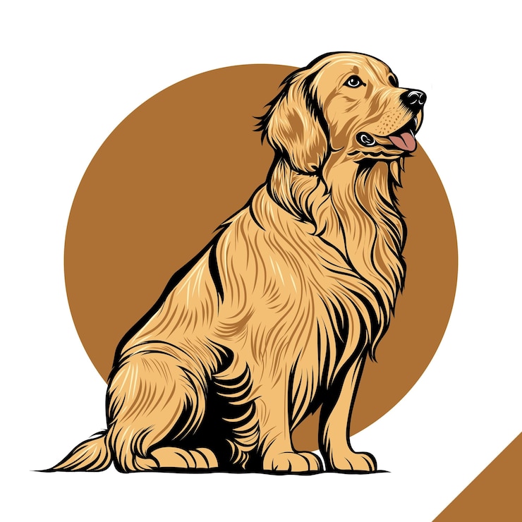 Ilustración de perro golden retriever con un fondo marrón