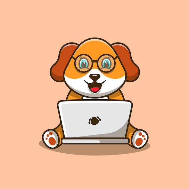 Ilustración de perro lindo perro con dibujos animados de ilustración de  computadora portátil cachorro pequeño en diseño de estilo kawaii | Vector  Premium