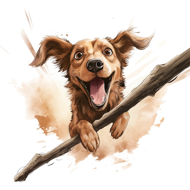 Una ilustración de un perro saltando después de un palo