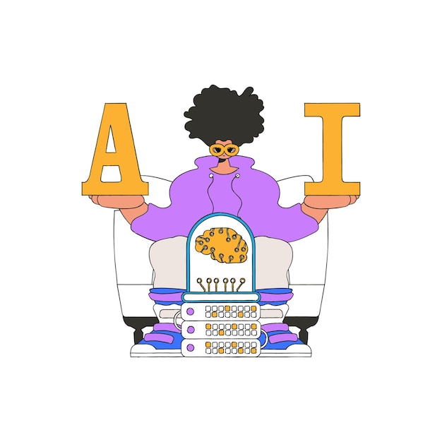 Ilustración de una persona con las letras A e I, que simbolizan la Inteligencia Artificial.