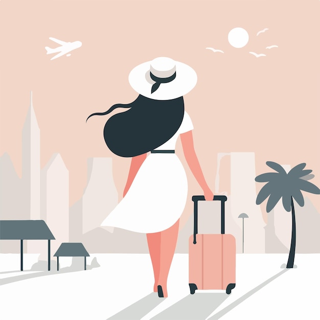 Vector ilustración de una persona que va de vacaciones diseño plano y minimalista concepto para viajes o estilo de vida