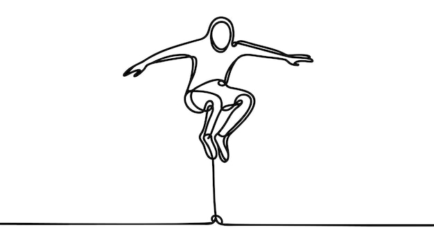 Ilustración de una persona saltando una línea continua sobre un fondo blanco