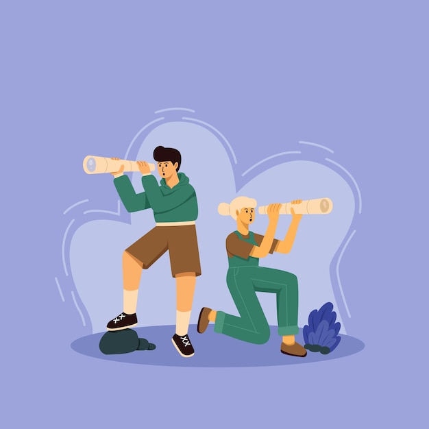 Ilustración de una persona usando binoculares