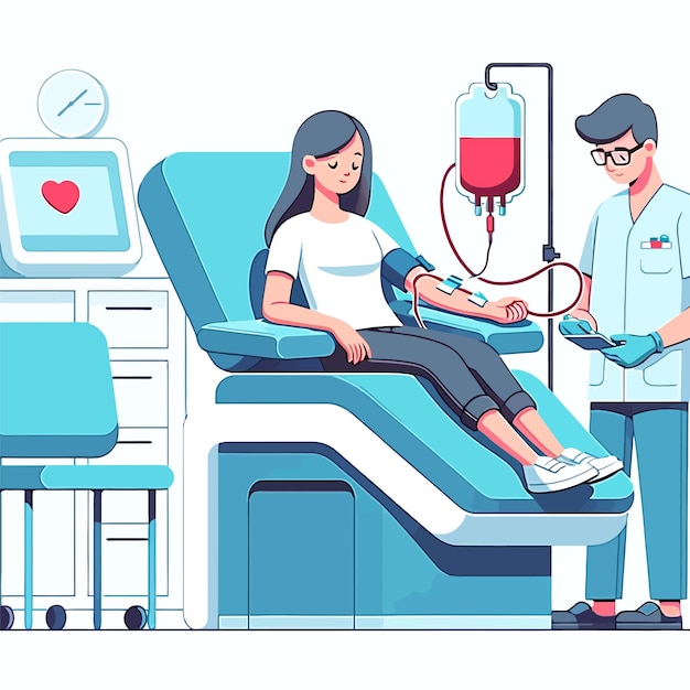 Vector ilustración de una persona voluntaria donando sangre