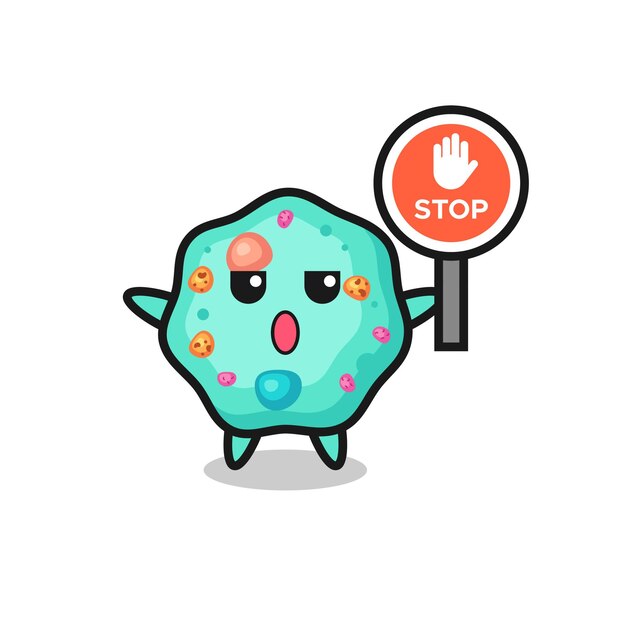 Ilustración de personaje de ameba con una señal de stop, diseño de estilo lindo para camiseta, pegatina, elemento de logotipo