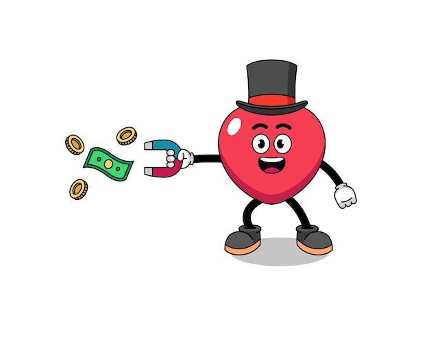 Ilustración de personaje de amor atrapando dinero con un diseño de personaje de imán