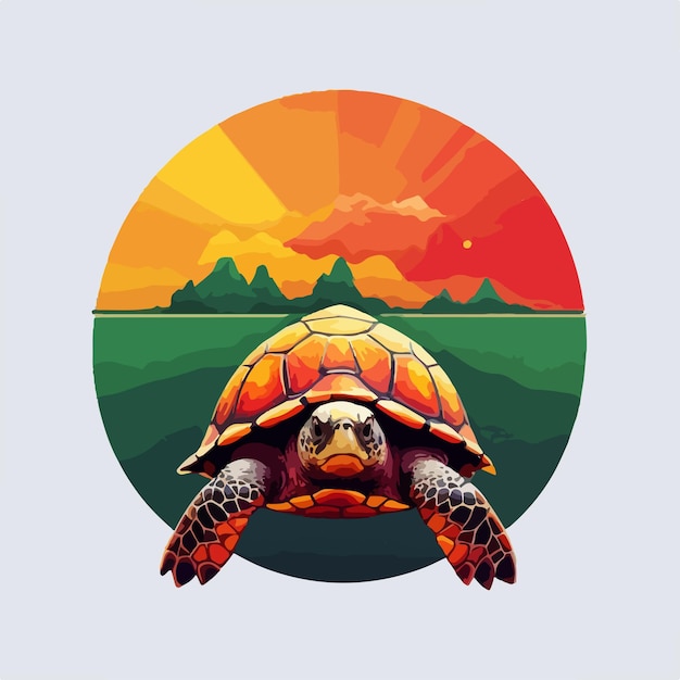 Vector ilustración de personaje de animal marino con logotipo de tortuga linda en vector