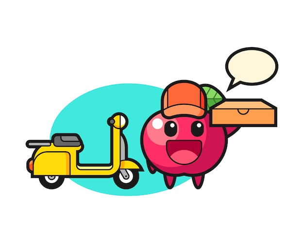 Vector ilustración de personaje de apple como repartidor de pizza