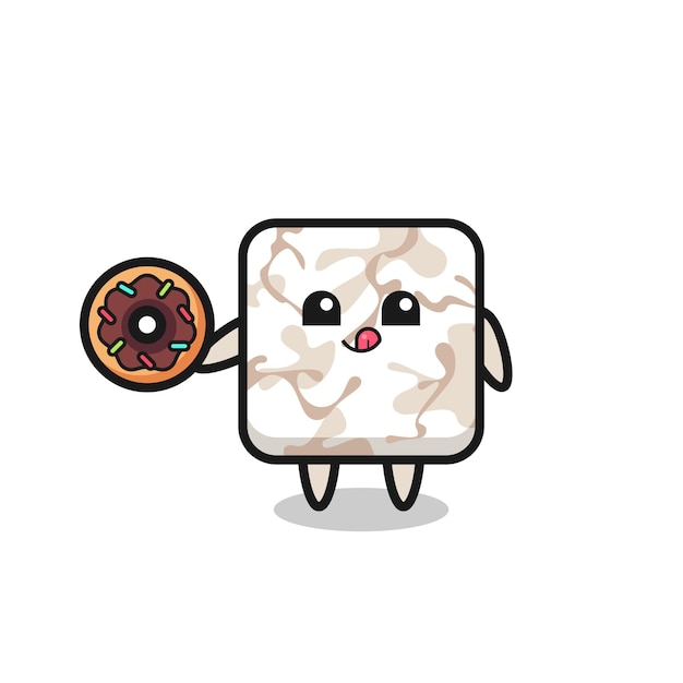 Vector ilustración de un personaje de baldosas de cerámica comiendo un donut