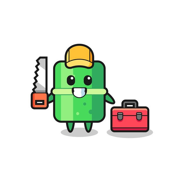 Ilustración del personaje de bambú como carpintero, diseño de estilo lindo para camiseta, pegatina, elemento de logotipo