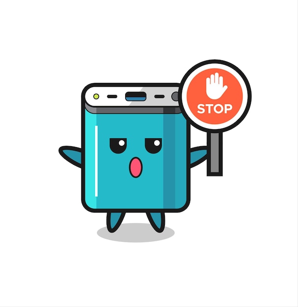 Vector ilustración de personaje de banco de energía con una señal de stop, diseño de estilo lindo para camiseta, pegatina, elemento de logotipo