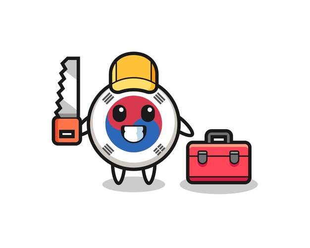 Ilustración del personaje de la bandera de corea del sur como un lindo diseño de carpintero