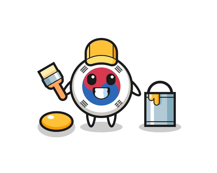 Vector ilustración de personaje de la bandera de corea del sur como pintor