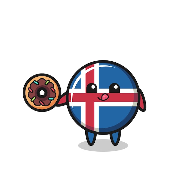 Ilustración de un personaje de la bandera de islandia comiendo una rosquilla