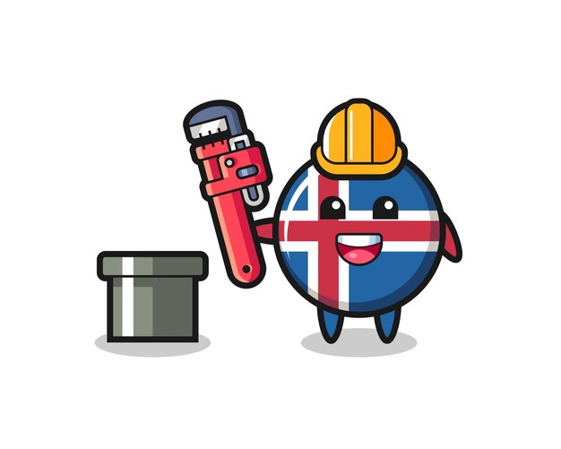 Ilustración de personaje de la bandera de islandia como plomero, diseño lindo