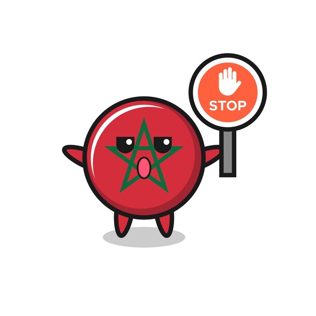 Ilustración de personaje de bandera de marruecos con una señal de stop