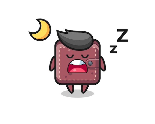 Ilustración de personaje de billetera de cuero durmiendo de noche