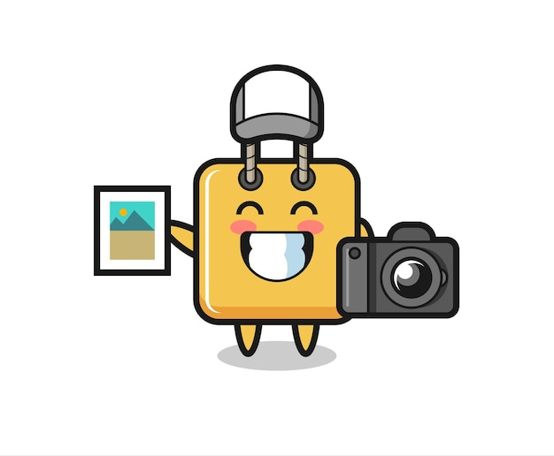 Ilustración de personaje de bolsa de compras como fotógrafo