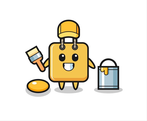 Ilustración de personaje de bolsa de compras como pintor
