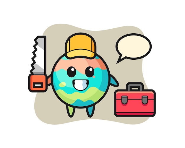 Ilustración del personaje de la bomba de baño como carpintero