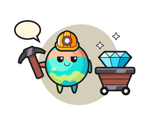 Ilustración de personaje de bomba de baño como minero, diseño de estilo lindo para camiseta, pegatina, elemento de logotipo