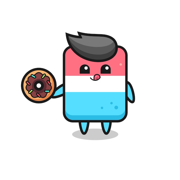 Ilustración de un personaje borrador comiendo una dona