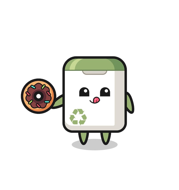 Ilustración de un personaje de bote de basura comiendo una rosquilla