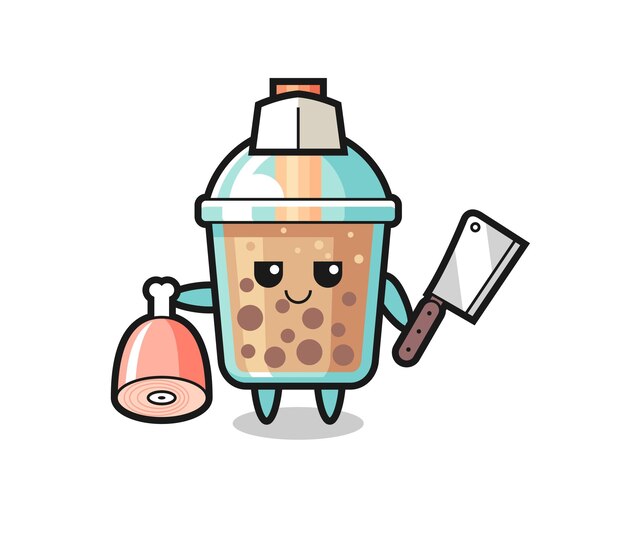 Ilustración del personaje de bubble tea como carnicero