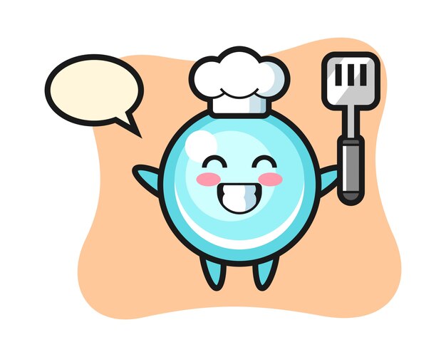 Ilustración de personaje de burbuja como un chef está cocinando, diseño de estilo lindo