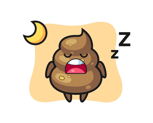 Ilustración de personaje de caca durmiendo por la noche, diseño de estilo lindo para camiseta, pegatina, elemento de logotipo