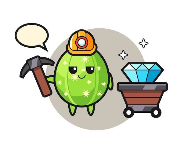 Ilustración de personaje de cactus como minero.