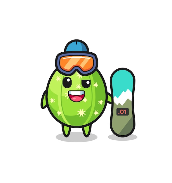 Ilustración del personaje de cactus con estilo de snowboard