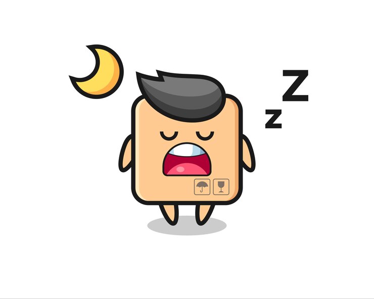 Vector ilustración de personaje de caja de cartón durmiendo por la noche