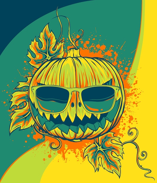 Vector ilustración del personaje de calabaza con gafas de sol.