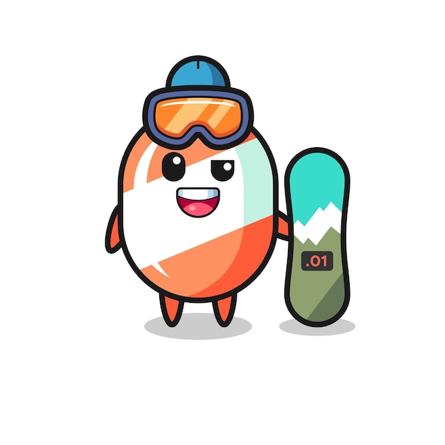 Ilustración de personaje de caramelo con estilo de snowboard