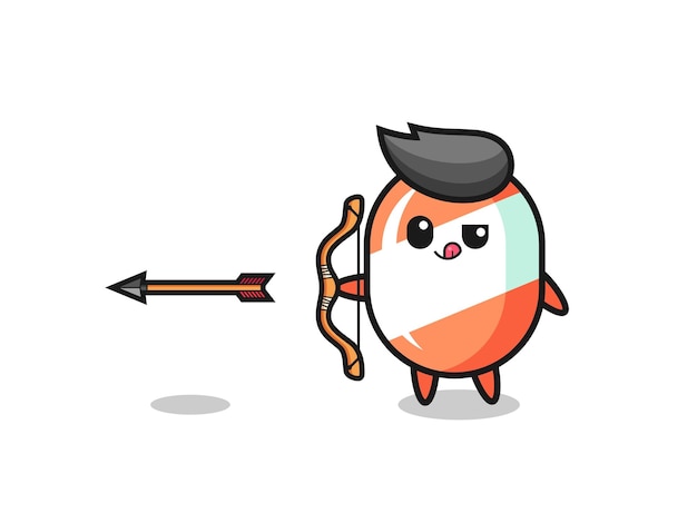 Ilustración del personaje de caramelo haciendo tiro con arco