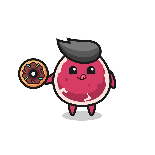 Ilustración de un personaje de carne comiendo un donut