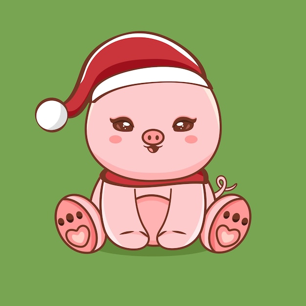 Ilustración de personaje de cerdo lindo con saludos de feliz navidad vector premium